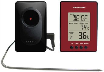 Art.nr.48-2220R Trådløs steketermometer, rød - digitalt med silikonledning