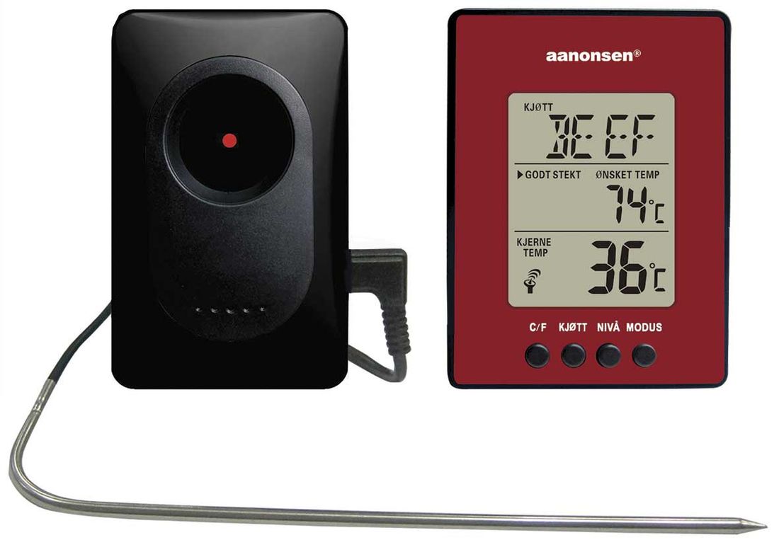 Art.nr.48-2220R Trådløs steketermometer, rød - digitalt med silikonledning